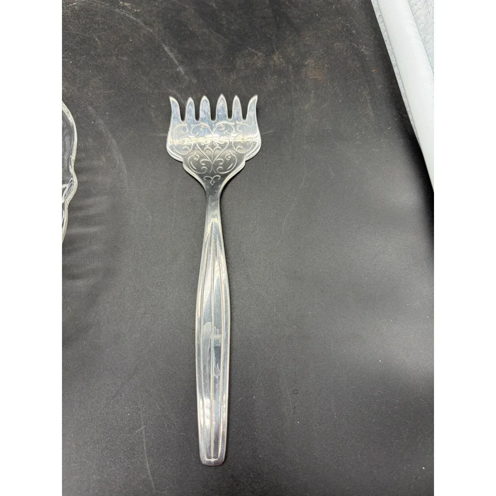 Vintage Pressed Glass Relish Dish with Chrome Handle and‎ Serving Fork Set